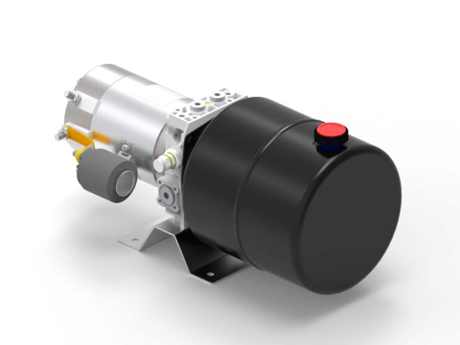 a black cylinder with a red button