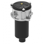 a black and silver device with a black cap