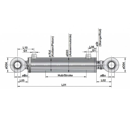 Hydraulikzylinder doppeltwirkend mit Befestigung Boden Gelenkauge / Stange Gelenkauge