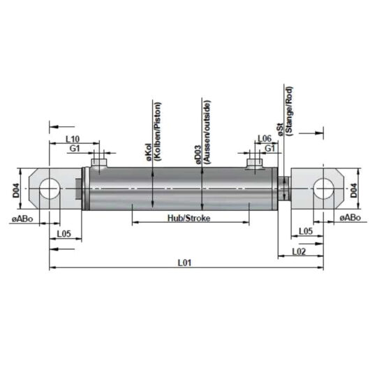 Hydraulikzylinder doppeltwirkend mit Befestigung Boden Lasche / Stange Lasche