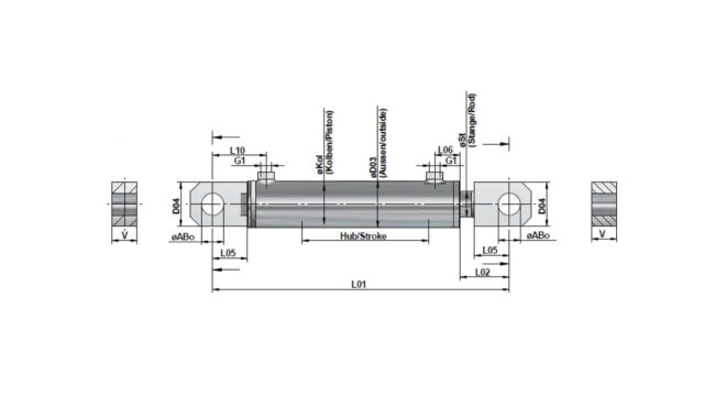 Doppeltwirkender Hydraulikzylinder Boden mit Lasche Stange mit Lasche Thumbnail